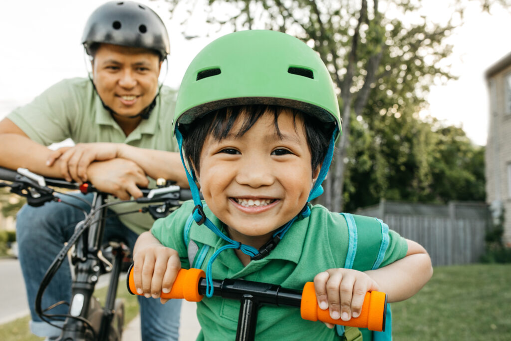 Family with bikes